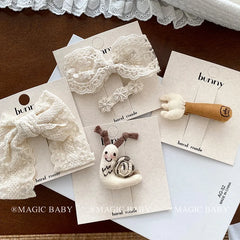 Fashion Solid Color Lace Bowknot Snail Hair Clips for Baby Girls Kawaii Cute Alligators Elegant Hair Accessories for Kids Child