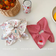 Sweet Cute Red Grid Dots Animals Bowknot Print Kerchief Scrunchies Kids Daily Fashion Hair Ties Accessories for Girls