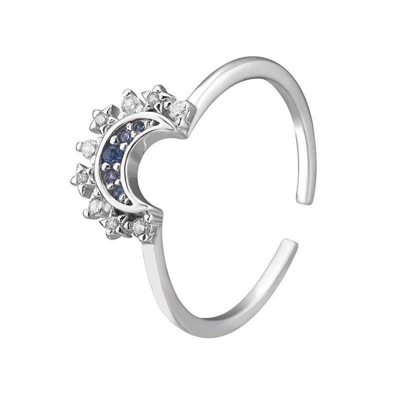 Women's Simple Design Sun Moon Shining Stacked Ring with Zircon Glitter Elegant Ring European and American Custom Jewelry Bulk
