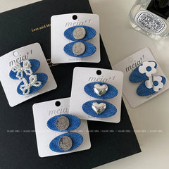 Minimalistic Flower Bowknot Hair Clip Simple Denim Heart Shaped Hair Accessory for Girls Women Alloy Fabric Material for Parties