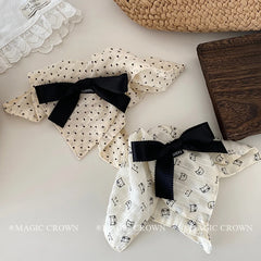 Women's Vintage Female Cat Print Dots Bowknot Ponytail Holder Kerchief Scrunchies Elegant Hair Ties Accessories for Daily Use