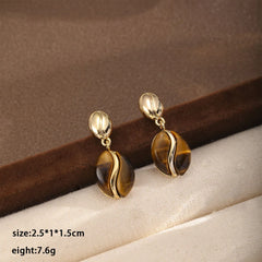 Fashion Tiger Eye Stone Copper 18K Gold Plated Drop Earrings for Girls Elegant Vintage Jewelry for Women Ladies Wholesale Bulk