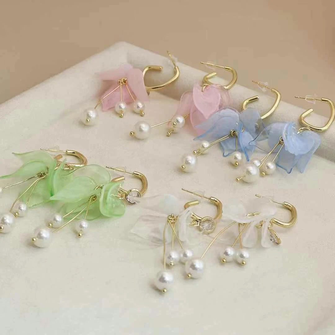 Ladies Imitation Pearl Hot Sale Blue Green Pink Drop Earring Sweet Elegant Fashion Dainty Bulk Jewelry Accessories for Causal