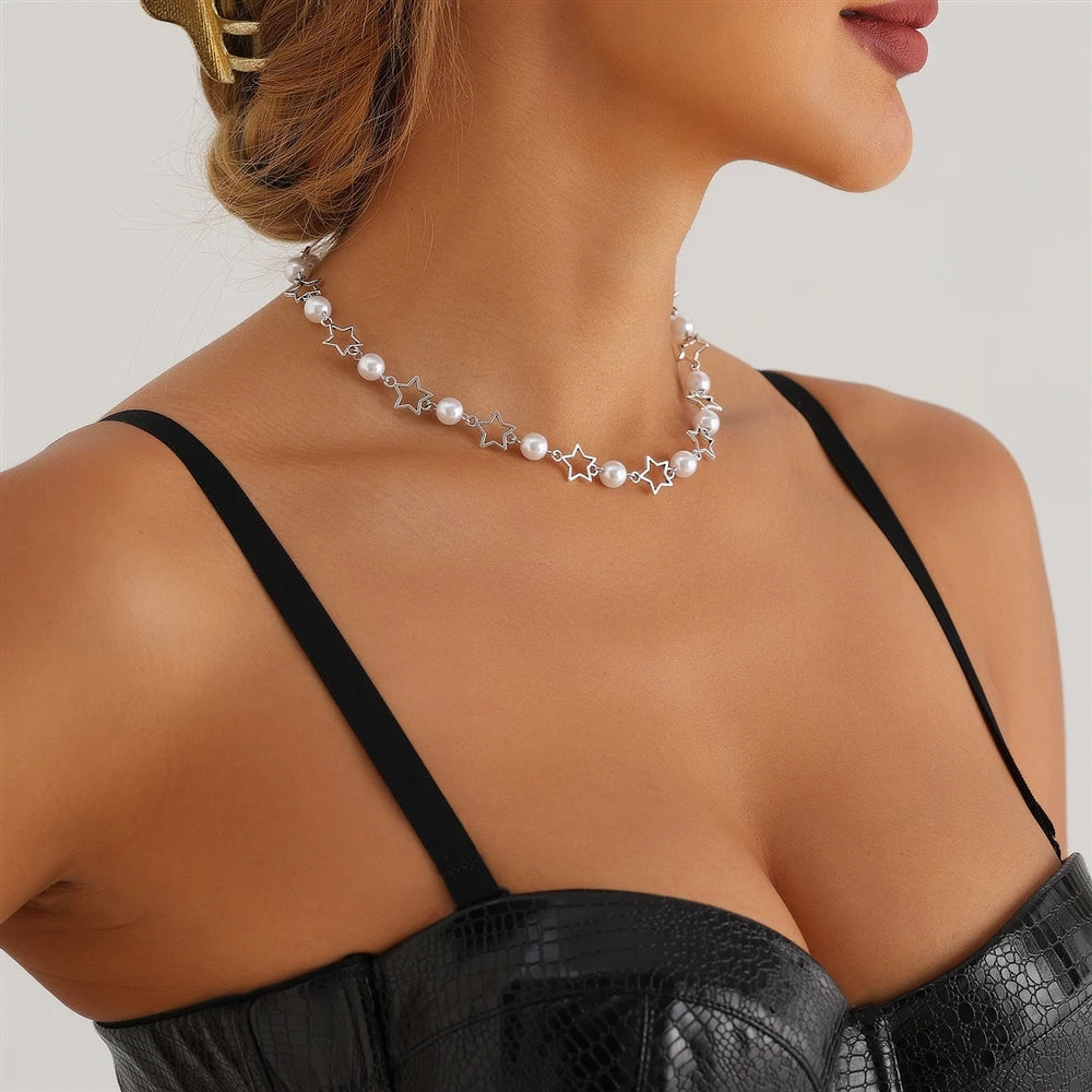 Fashion Star Sweet Imitation Pearl Necklaces for Girls Elegant Graceful Glamorous Jewelry for Women Ladies Accessories Wholesale