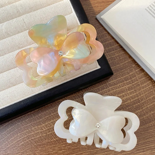 Wholesale 13cm Medium Hair Claw Clips Bowknot Rhinestone White Orange Trendy Elegant Hairpins Accessories for Women Hot Sale