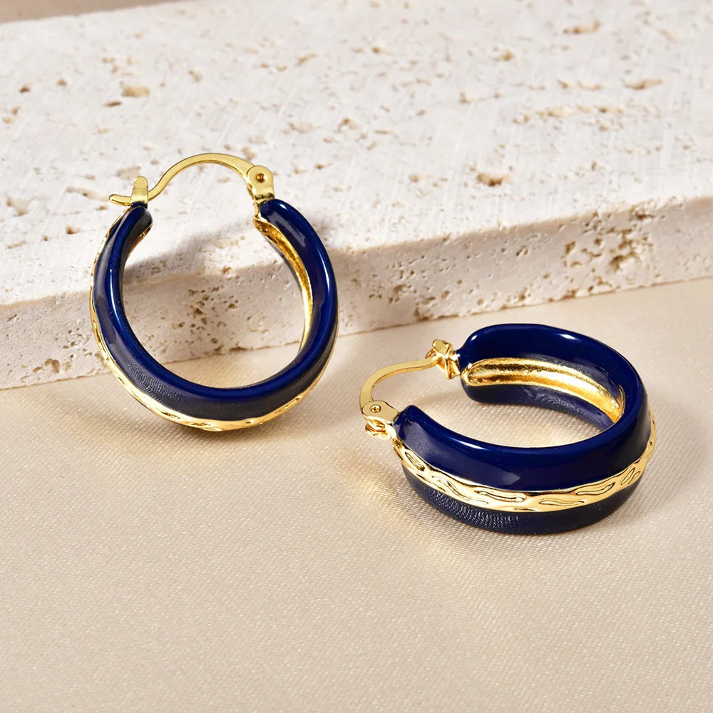 Women's  Copper Hoop Earrings Retro Oil Dropping Round Fashion Earrings Light Simple Elegant Earrings for Party Casual Wholesale