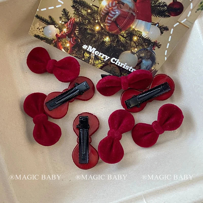 Fashion New Year Velvet Bowknot Hair Clips for Baby Girls Chic Classic Alligators for Kids Children Hair Accessories in Stock