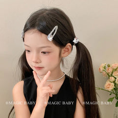 Girly Aesthetic Pink Silver Rhinestone Cat Beads Solid Color Snap Clips Hair Ties Fashion Sparking Hairpins Scrunchy Accessory