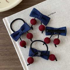 Girls Blue Bowknot Ball Elastic Ponytail Holder Hair Ties Sweet Fashion Elegant in Stock Alligator Clips Accessories Set for Kid