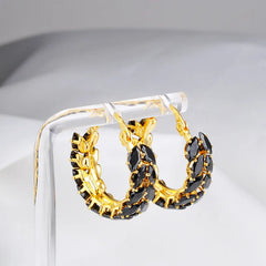 Elegant Gold Plated Black Marquise Cubic Zirconia Hoop Earrings for Women Sparkling Crystal Huggie Jewelry Party Wedding Bulk