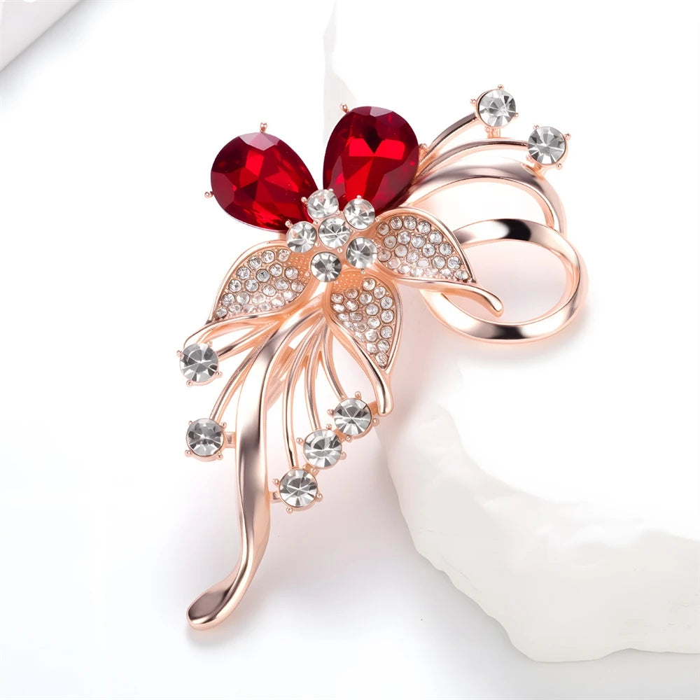 Fashion Glitter Sparking Rhinestone Brooches for Girls Sweet Flowers Floral Pins Jewelry for Women Ladies Accessories Wholesale