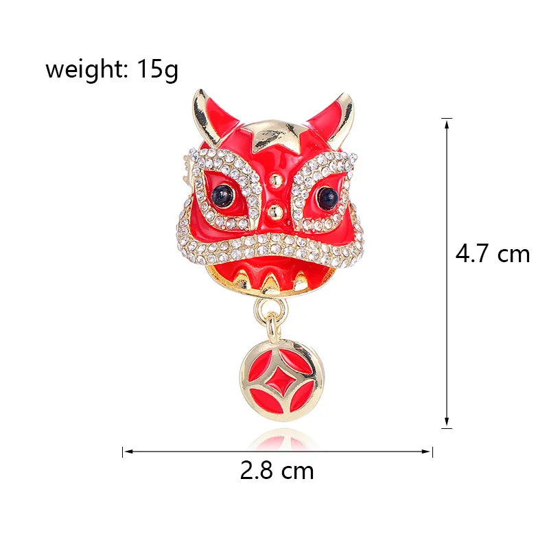 Fashion Animals Chinese Lion Dance Brooches for Girls Trendy Vintage Retro Pins Jewelry for Women Ladies Accessories Wholesale