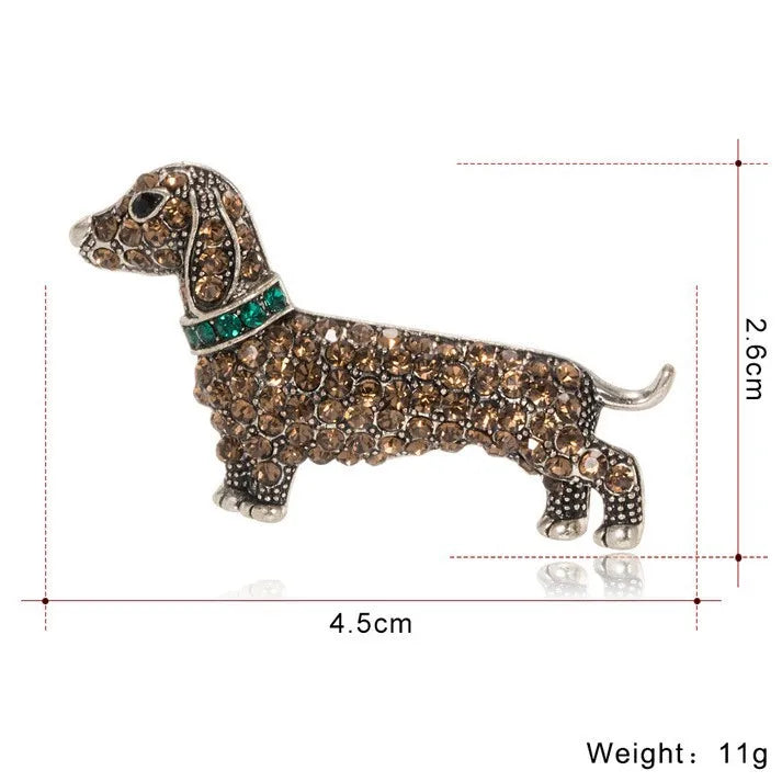 Fashion Glitter Sparkle Sweet Trendy Animals Dog Dachshund Brooches for Girls Trendy Luxury Pins Jewelry for Women Ladies