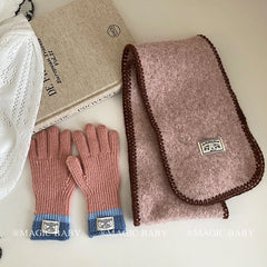 Pink Solid Color Gloves Scarf Classic Simple Hair Accessory for Baby Girls Cute Elegant Sweet Kawaii for Kids Children Teens