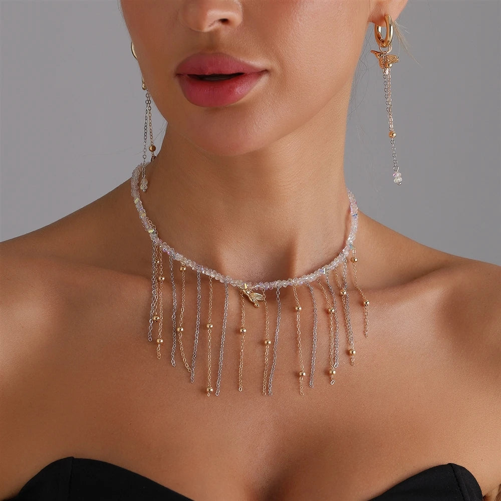 Fashion Bird Animals Tassel Dainty Trendy Necklaces for Girls Sweet Cute Glamorous Charms Jewelry for Women Ladies Accessories