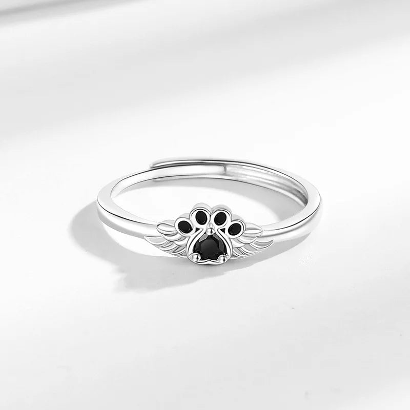 Cute Black Paw Rings Korean Style Personalized Opening Adjustable Small Animal Ring Women Fashion Dainty Accessories Wholesale
