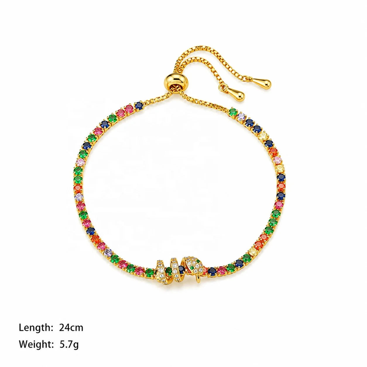 Female Colored Rhinestone 18k Gold-plated Zircon Bracelet Fashion Charms Dainty Low MOQ in Stock Jewelry for Women Daily Causal