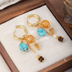 Women Blue Brown Natural Stone 18k Gold-plated Drop Earring Fashion Elegant Factory Price Low MOQ in Stock Jewelry for Female