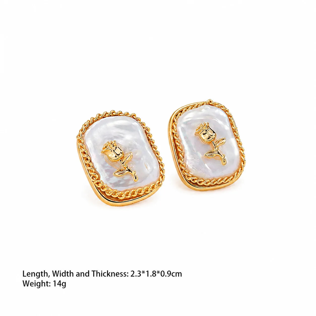 Women Square Circle Shape Baroque Pearl 18k Gold-plated Stud Earring Elegant Fashion Factory Price in Stock Jewelry for Causal