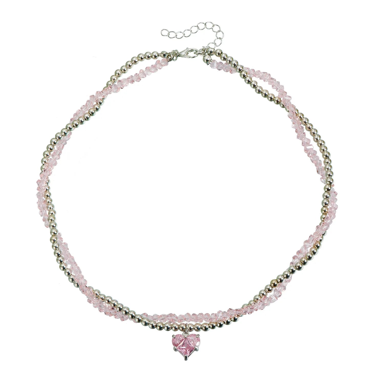 Y2K Fashion Sweet Heart Cute Glamorous Necklaces for Girls Trendy Stylish Beads Jewellry for Women Ladies Female Accessories