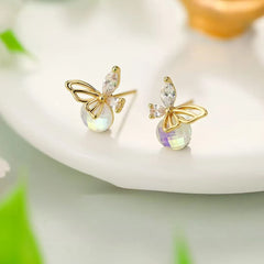 Female Butterfly Flower Shape Mini Stud Earring Imitation Pearl Fashion Elegant Wholesale Jewelry Accessories for Women Holiday