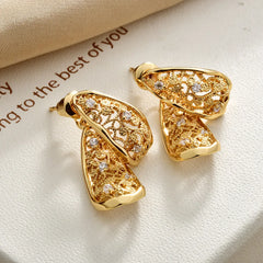 Front and Back Two-Way Stud Earrings French Style Exquisite Glitter Hollow Lace Pattern Earrings Fashion Elegant Retro Luxury