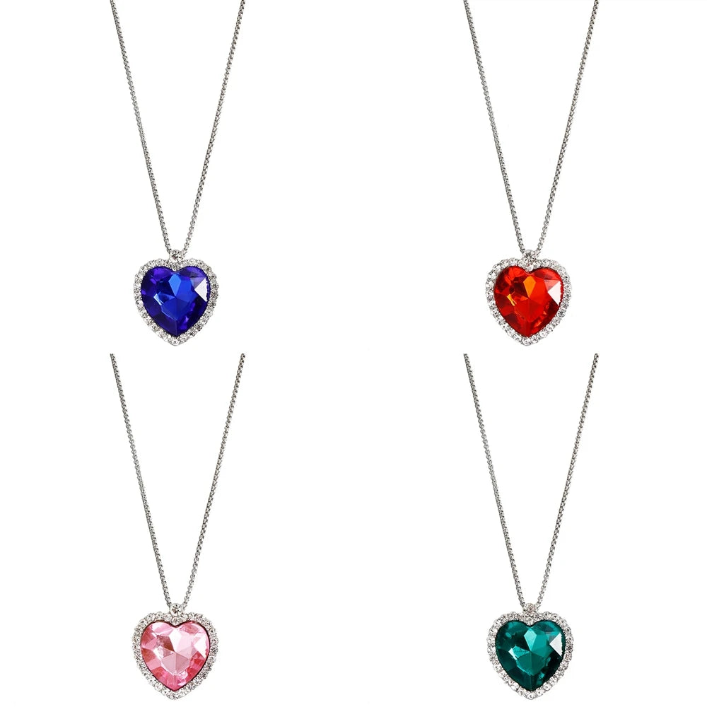 Fashion Trendy Stylish Glitter Heart Shaped Sparkle Necklaces for Girls Rhinestone Glamorous Jewelry for Women Ladies Accessory