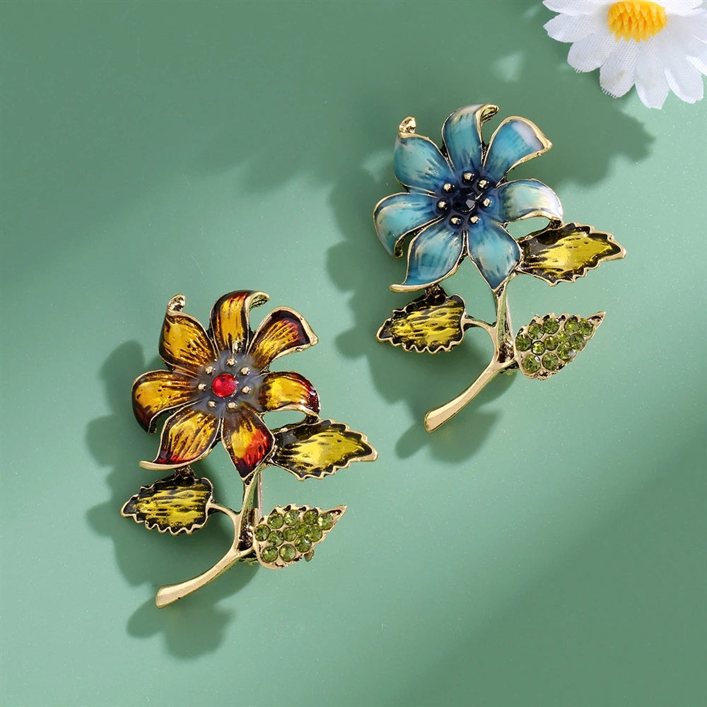 Fashion Flowers Vintage Retro Elegant Brooches for Girls Glitter New Design Sweet Floral Pins Jewelry for Women Ladies Accessory