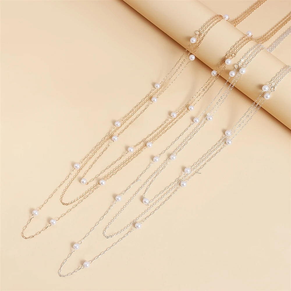 Fashion Simple Imitation Pearl Sweater Chain Necklaces for Girls Sweet Elegant Minimalistic Jewellry for Women Ladies Accessory