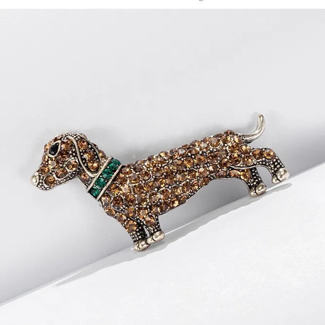 Fashion Glitter Sparkle Sweet Trendy Animals Dog Dachshund Brooches for Girls Trendy Luxury Pins Jewelry for Women Ladies