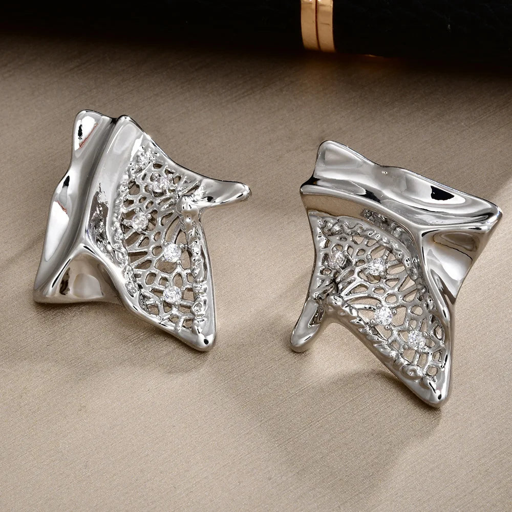 Irregular Hollow Texture Stud Earrings Gold Personality Ins Cool Simple Trendy Earrings Women Unisex Cross-border Wholesale