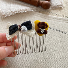 Cute Sweet Hair Clips Little Bear Knitted Bowknot Comb Hair Clips for Women Girls Ladies Fashion Hair Accessories Wholesale New