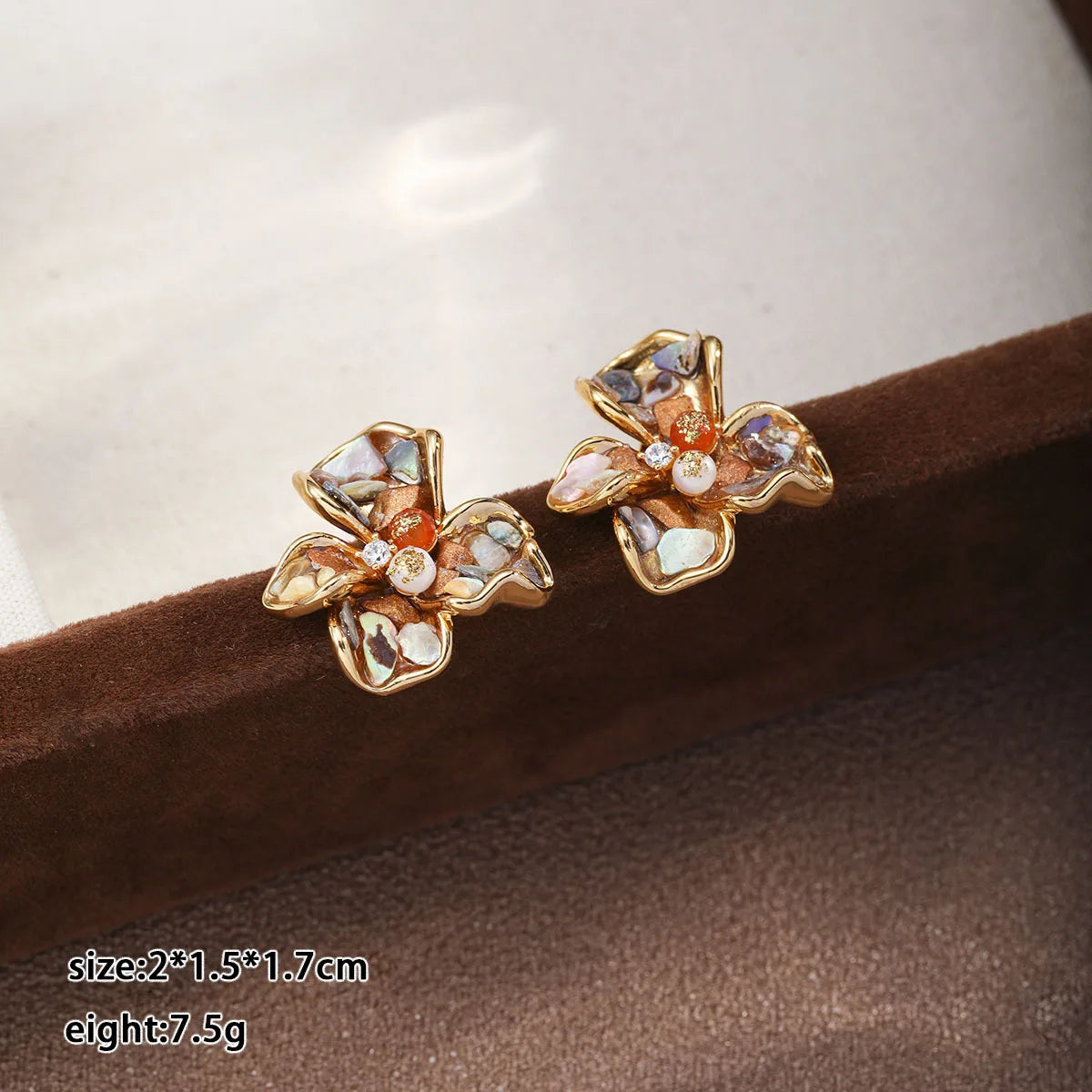 Fashion Freshwater Pearl Abalone Shell Red Agate Stud Earrings for Girls Flower Jewelry for Women Ladies Wholesale 18K Gold