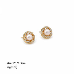 Ladies Pearl Zircon 18k Gold-plated Simple Stud Earring Charms Elegant Trendy Factory Price Bulk in Stock Jewelry for Women Use