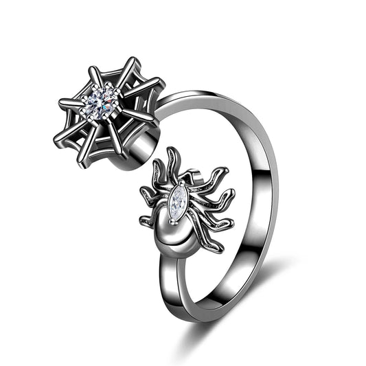 Hot Sale Spider Spinner Rings Black and Silver Zircon Fashionable Statement Anti-anxiety Rings for Unisex Accessories Wholesale