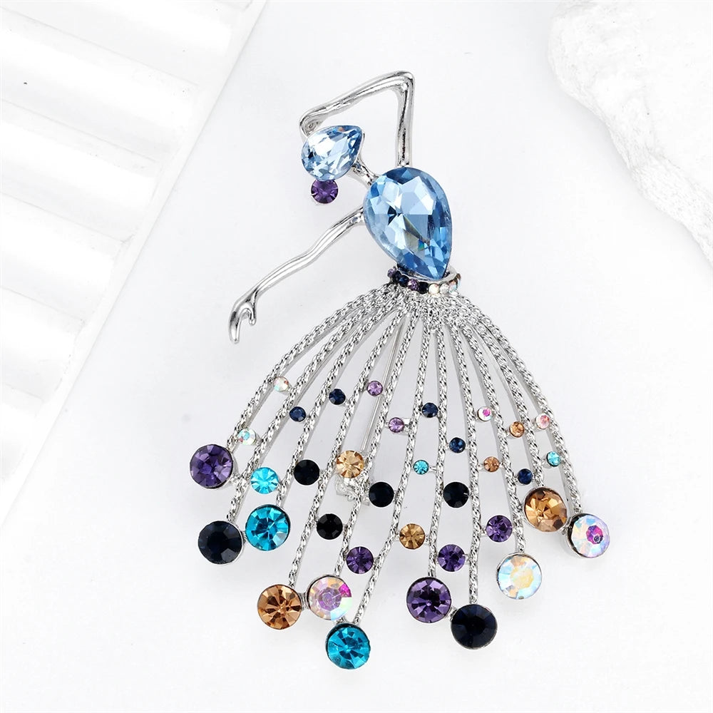 Fashion Glitter Ballet Rhinestone Sparking Brooches Elegant Graceful Pins Jewelry for Women Ladies Accessories Wholesale Chic