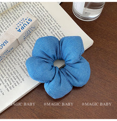 Solid Color Denim Flower Scrunchies for Baby Girls Classic Simple Hair Ties for Kids Children Teens Hair Accessories in Stock
