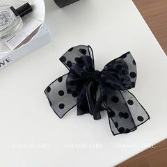 Large Oversized Bowknot Dot Hair Claw Clips for Girls Tulle Elegant French Style Haarspange for Women Ladies Hair Accessories