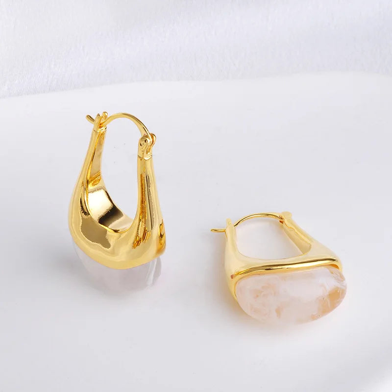 Retro Hoop Earrings Women Maillard Amber Earrings Explosive Curry Color Light Luxury Elegant Earrings Autumn and Winter New Bulk