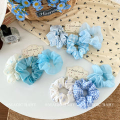Kids Solid Color Flower Plaid Ponytail Holder Medium Hair Ties Fashion Elegant in Stock Scrunchies Accessories for Children Use