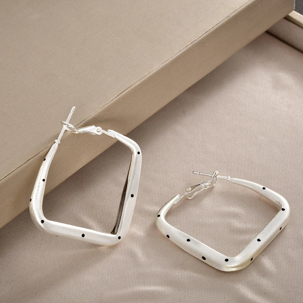 Korean-style Plain Square Earrings Bezel Polka Dot Brushed Hoop Earrings High-end Niche Design Elegant Large Simple Accessories
