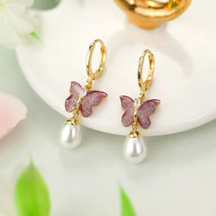 Women Imitation Pearl Bow Butterfly Decorative Drop Earring Fashion Graceful New Design Bulk Jewelry Accessory for Female Causal