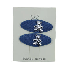 Kids Chic Blue Bear Bowknot Small Snap Clips Fashion Cute Wholesale in Stock Hairpins Accessories for Children Daily School Use