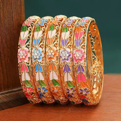 Fashion Exaggerated Vintage Charms Bangles for Girls Luxurious Floral Copper Jewellry for Women Ladies Accessories Bulk Chic