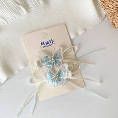 Kids Blue Butterfly Ribbon Small Hair Ties Alligator Clips Set Beauty Fashion in Stock Hairpins Scrunchies Accessories for Girls