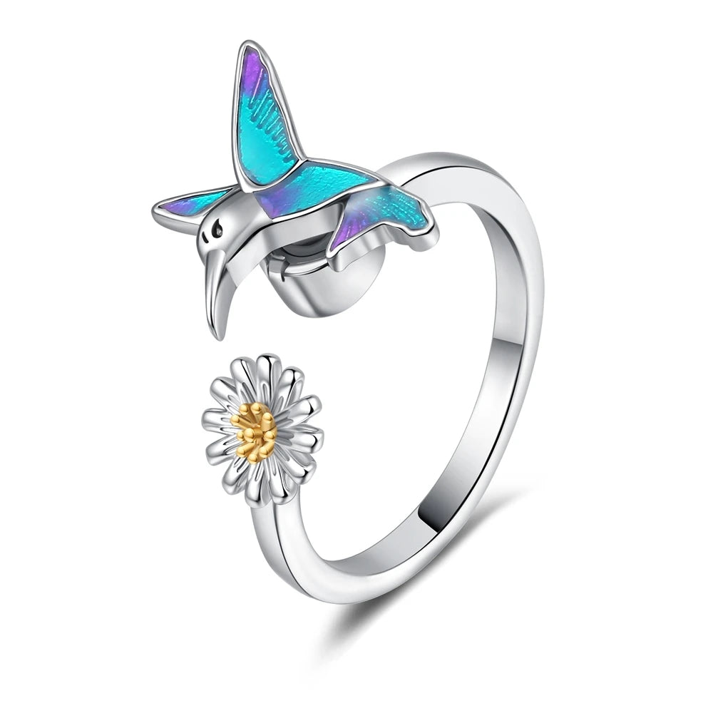 Best Seller Hummingbird Rotating Rings Color Enamel Fashionable Niche Design Iridesy Daisy Exquisite Ring Accessories Wholesale