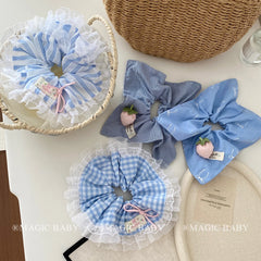 Cute Elegant Stripe Plaid Lace Sweet Scrunchies Baby Girls Graceful Fashion High Quality Durable Hair Ties Kids Children Hair