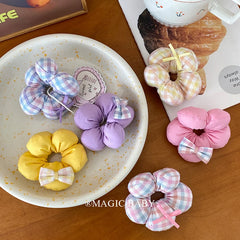 Chic Stylish Hair Ties for Baby Girls Cute Sweet Flower Plaid Scrunchies Fashionable Hair Accessories for Kids and Children