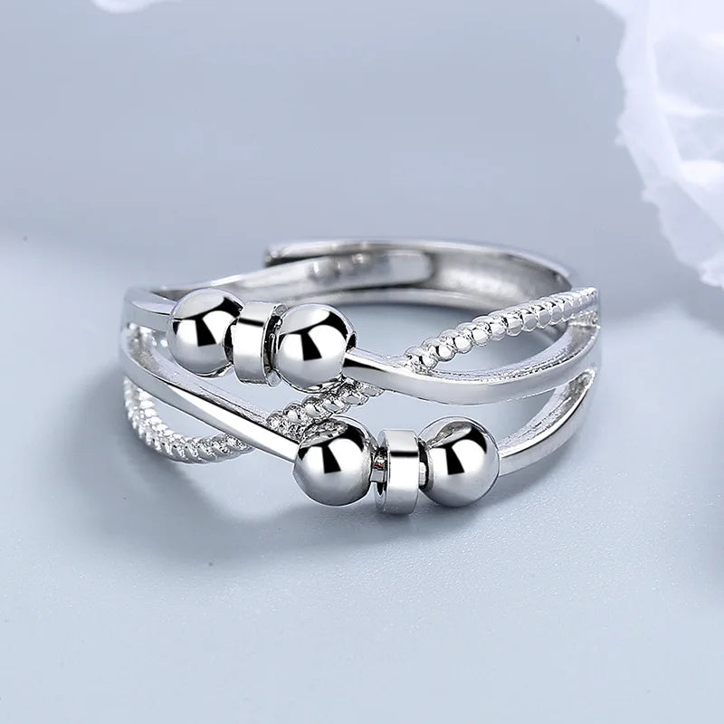 Double-layer Bead Open Rings Women Adjustable Geometric Minimalist Stackable Band Modern Fashion Jewelry Gift Accessories Bulk