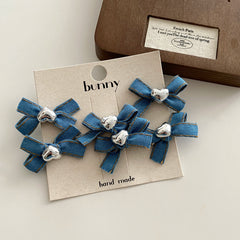 Cute Sweet Fashion Bowknot Denim Heart Shaped Hair Clips for Baby Girls Chic Alligators for Kids Children Hair Accessories